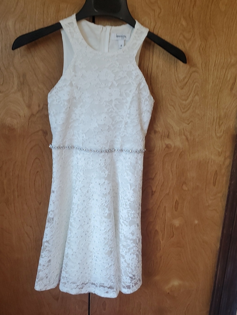 Speechless Girls Kids Formal White Lacy Dress Silver Sparkle